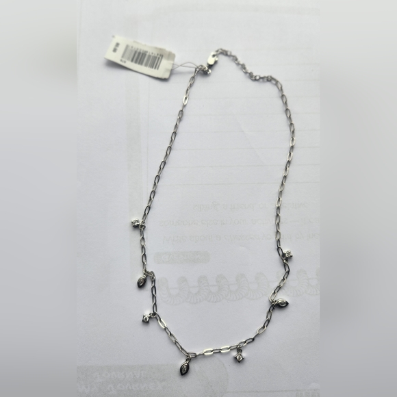 Luv AJ Crystal Charm Station Necklace Adjustable Silvertone Plated/CZ NIB - Picture 1 of 5